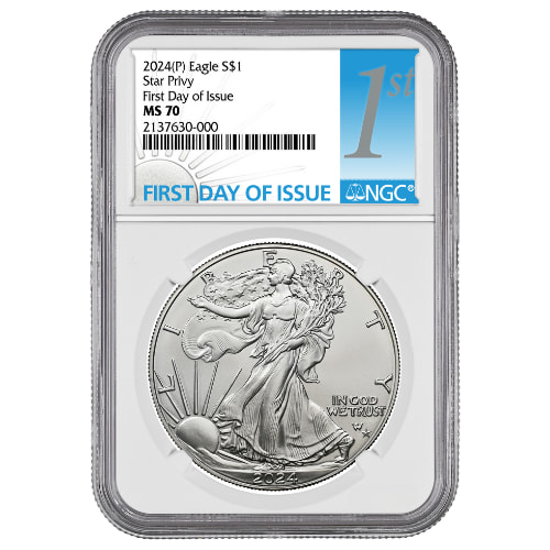 2024-(P) NGC MS-70 First Day of Issue Star Privy 1 oz American Silver Eagle Coin