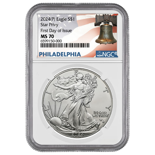 2024-(P) NGC MS-70 First Day of Issue Star Privy 1 oz American Silver Eagle Coin - Philadelphia Label