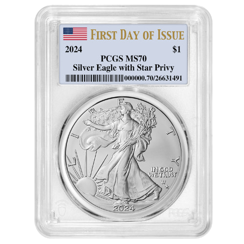2024-(P) PCGS MS-70 First Day of Issue Star Privy 1 oz American Silver Eagle Coin