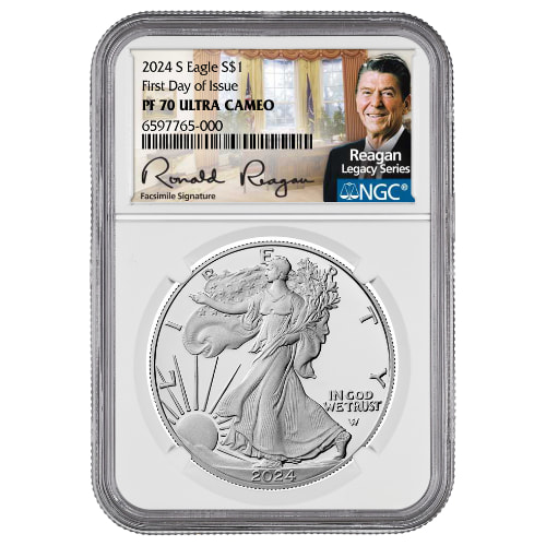 2024-S NGC PF-70 First Day of Issue 1 oz American Silver Eagle Proof Coin - Reagan Label