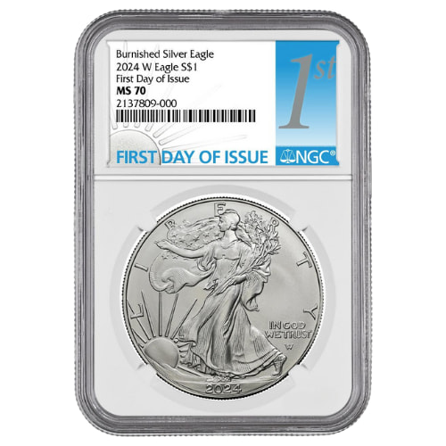 2024-W NGC MS-70 First Day Of Issue 1 oz American Silver Eagle Burnished Coin