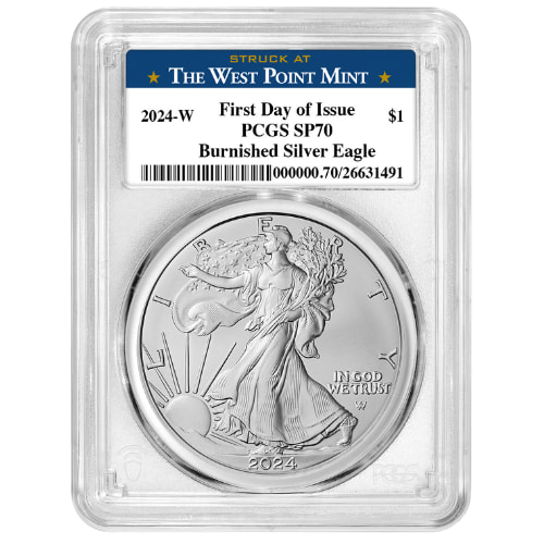 2024-W PCGS SP-70 First Day Of Issue 1 oz American Silver Eagle Burnished Coin - West Point Label