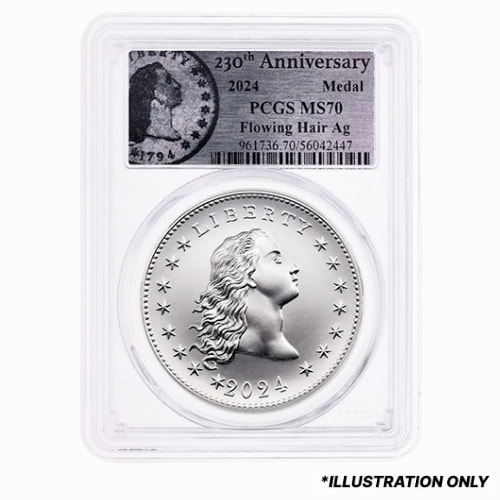 2024 PCGS MS-70 1 oz US 230th Anniversary Flowing Hair Silver Medal