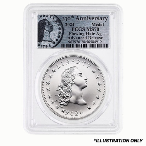 2024 PCGS MS-70 Advanced Releases 1 oz US 230th Anniversary Flowing Hair Silver Medal