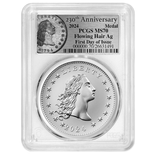 2024 PCGS MS-70 First Day of Issue 1 oz US 230th Anniversary Flowing Hair Silver Medal - Flowing Hair Label