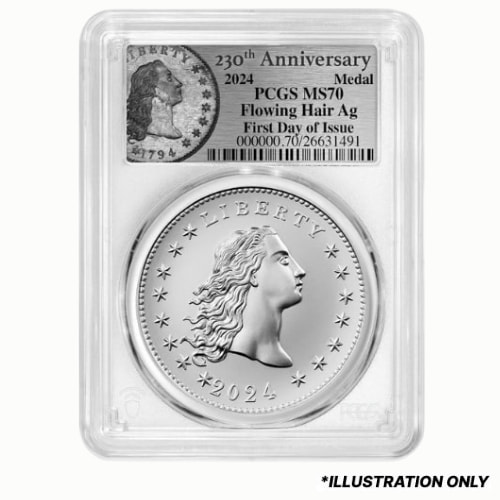 2024 PCGS MS-70 First Day of Issue 1 oz US 230th Anniversary Flowing Hair Silver Medal