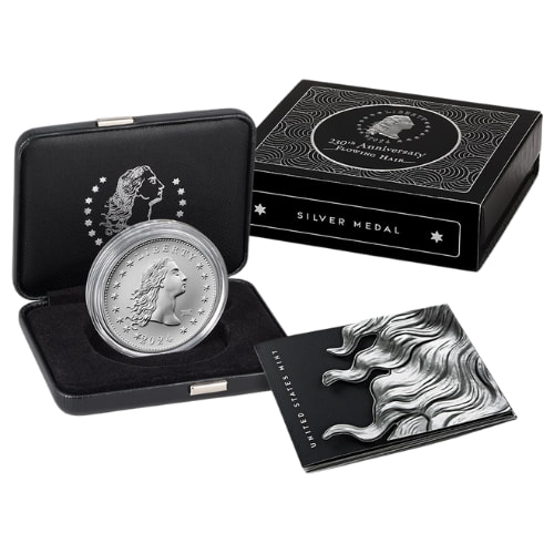 230 Privy 2024 1 oz US 230th Anniversary Flowing Hair Silver Medal with Privy Mark