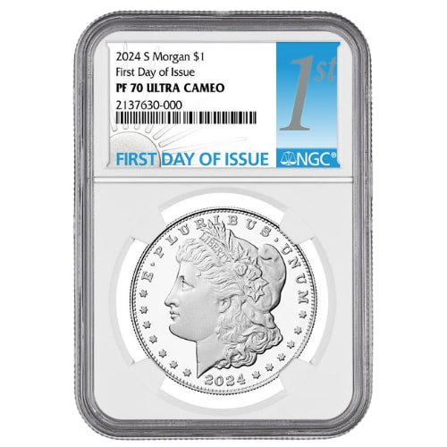 2024-S NGC PF-70 Ultra Cameo First Day of Issue Morgan Dollar Proof Silver Coin