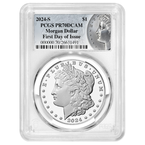 2024-S PCGS PR-70 UC First Day of Issue Morgan Dollar Proof Silver Coin - Morgan Dollar Label