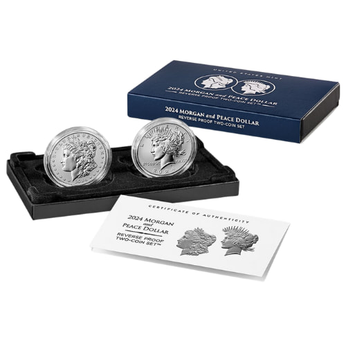 2024-S Morgan & Peace Dollar Reverse Proof Silver 2-Coin Set with Box & COA
