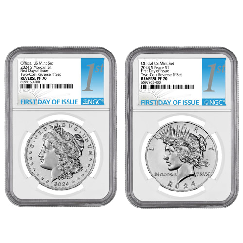 2024-S NGC PF-70 First Day of Issue Morgan & Peace Dollar Reverse Proof Silver 2-Coin Set