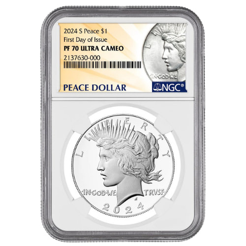 2024-S NGC PF-70 Ultra Cameo First Day of Issue Peace Dollar Proof Silver Coin - Peace Dollar Label