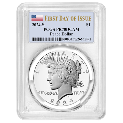 2024-S PCGS PR-70 UC First Day of Issue Peace Dollar Proof Silver Coin - FDI Label