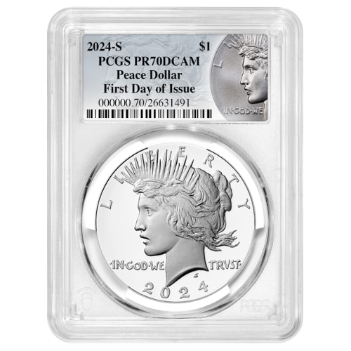 2024-S PCGS PR-70 UC First Day of Issue Peace Dollar Proof Silver Coin - Peace Dollar Label