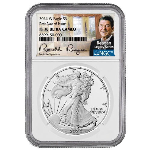 2024-W NGC PF-70 UC First Day of Issue 1 oz Proof American Eagle Silver Coin - Exclusive Reagan Label