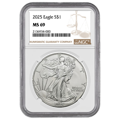 2025 NGC MS-69 1 oz American Silver Eagle Coin (Brown Label)