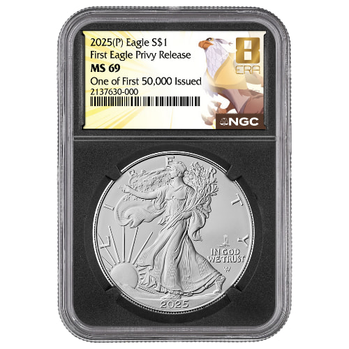 2025-(P) NGC MS-69 One of First 50,000 Issued Eagle Privy 1 oz American Silver Eagle Coin - Exclusive Black Core