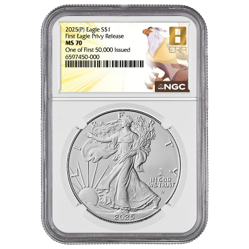 2025-(P) NGC MS-70 One of First 50,000 Issued Eagle Privy 1 oz American Silver Eagle Coin