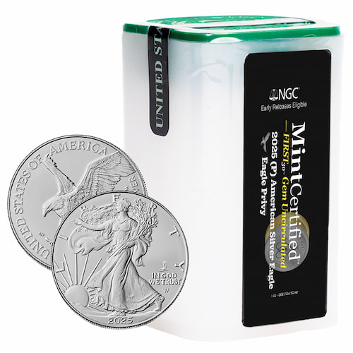 2025-(P) Eagle Privy 1 oz American Silver Eagle Coin NGC MintCertified™ FIRST30 | Sealed Tube of 20