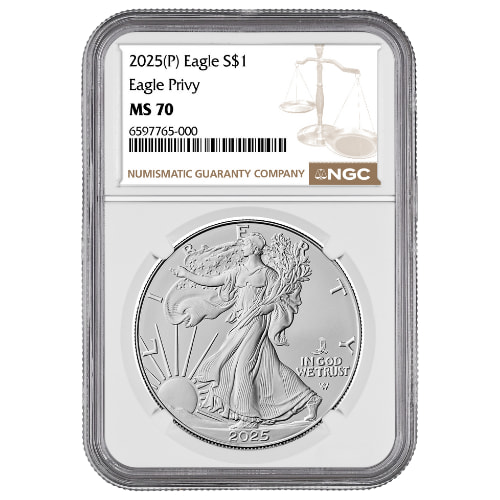 2025-(P) NGC MS-70 Eagle Privy 1 oz American Silver Eagle Coin - Brown Label