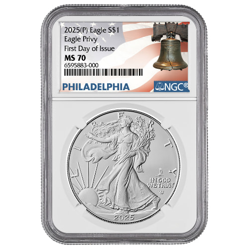 2025-(P) NGC MS-70 First Day of Issue Eagle Privy 1 oz American Silver Eagle Coin - Philadelphia Label