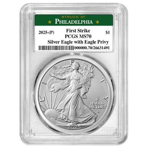 2025-(P) PCGS MS-70 First Strike Eagle Privy 1 oz American Silver Eagle Coin - Philadelphia Label