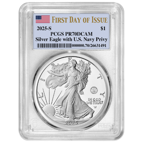 2025-S PCGS PR-70 First Day of Issue U.S. Navy Privy 1 oz American Silver Eagle Proof Coin