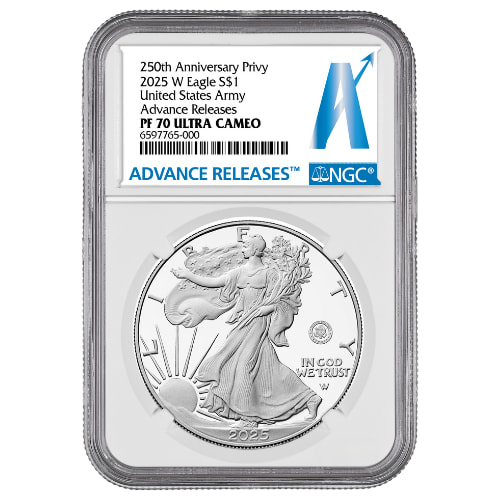 2025-W NGC PF-70 Advanced Releases US Army Privy 1 oz American Silver Eagle Proof Coin