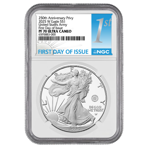 2025-W NGC PF-70 First Day of Issue US Army Privy 1 oz American Silver Eagle Proof Coin