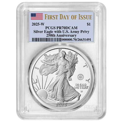 2025-W PCGS PR-70 First Day of Issue US Army Privy 1 oz American Silver Eagle Proof Coin