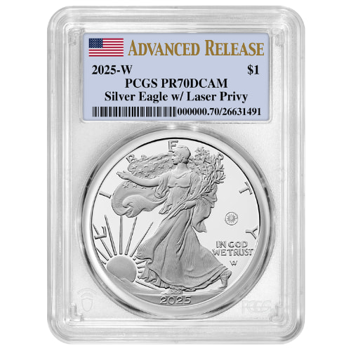 2025-W PCGS PR-70 Advanced Releases US Laser Privy 1 oz American Silver Eagle Proof Coin
