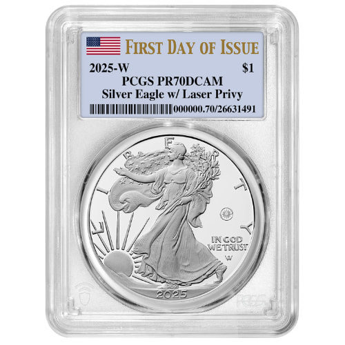 2025-W PCGS PR-70 First Day of Issue US Laser Privy 1 oz American Silver Eagle Proof Coin