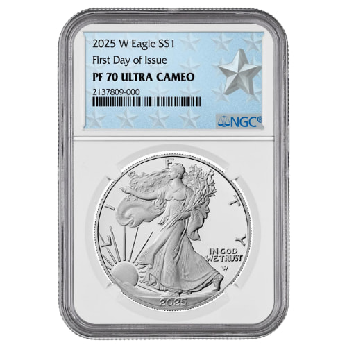 2025-W NGC PF-70 First Day of Issue 1 oz American Silver Eagle Proof Coin - West Point Label