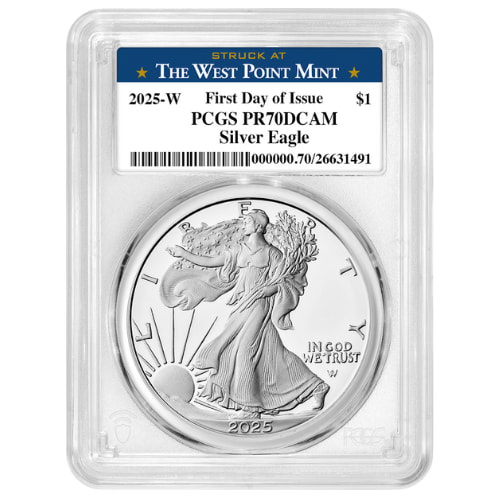 2025-W PCGS PR-70 First Day of Issue 1 oz American Silver Eagle Proof Coin - West Point Label