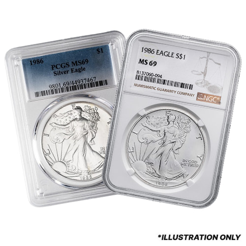 1986 NGC/PCGS MS-69 1 oz American Silver Eagle Coin - Random Label