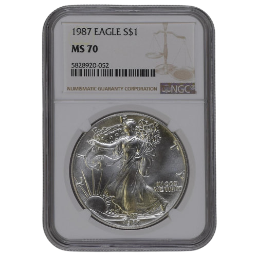 1987 NGC MS-70 1 oz American Silver Eagle Coin - Brown Label