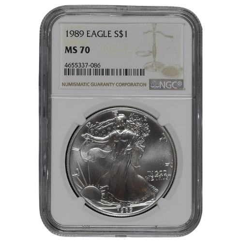 1989 NGC MS-70 1 oz American Silver Eagle Coin - Brown Label