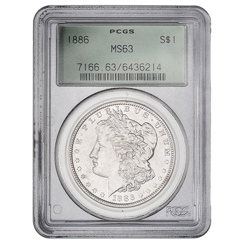 1886 PCGS MS-63 Morgan Dollar Silver Coin - Old Green Holder