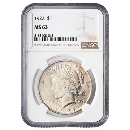 1922 NGC MS-63 Peace Dollar Silver Coin