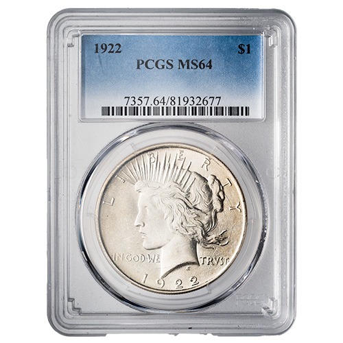 1922 PCGS MS-64 Peace Dollar Silver Coin