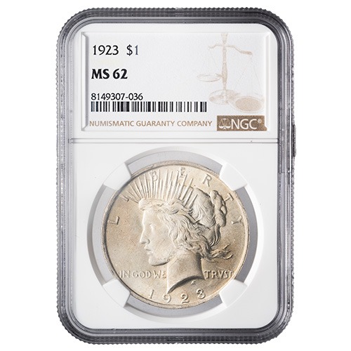 1923 NGC MS-62 Peace Dollar Silver Coin