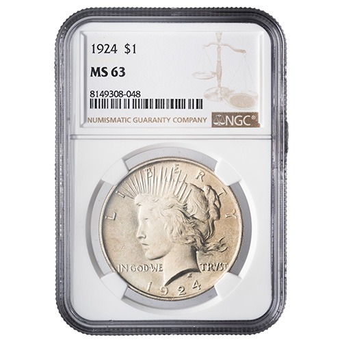 1924 NGC MS-63 Peace Dollar Silver Coin