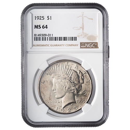 1925 NGC MS-62 Peace Dollar Silver Coin