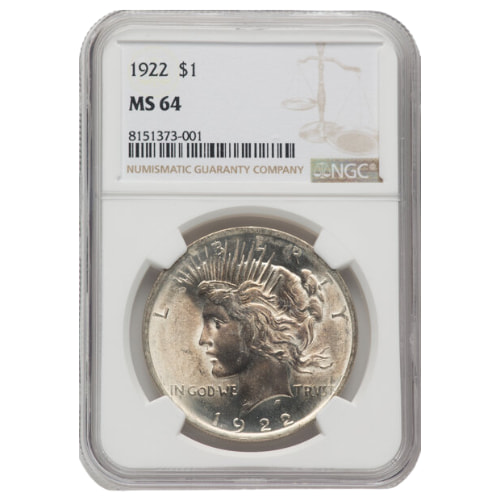 1922 Peace Silver Dollar Coin NGC MS-64