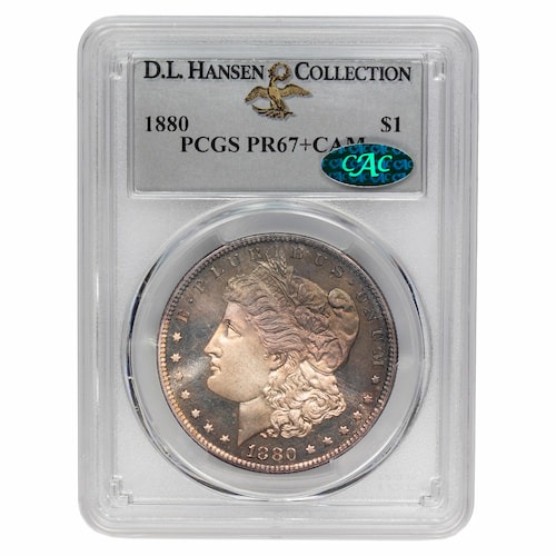 1880 US Morgan Silver Dollar PCGS PR-67+ CAC - D.L. Hansen Collection