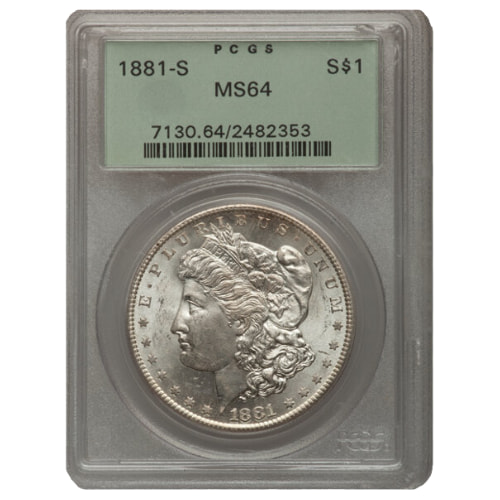 1881-S PCGS MS-64 Morgan Silver Dollar Coin - Old Green Holder