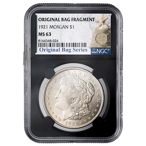 1921 NGC MS-63 Morgan Dollar Silver Coin - Original Bag Fragment
