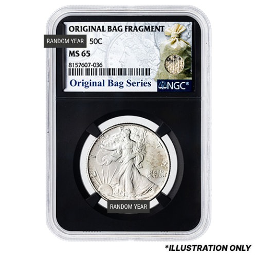 1916-1947 NGC MS-65 Walking Liberty Half Dollar Coin - Original Bag Fragment