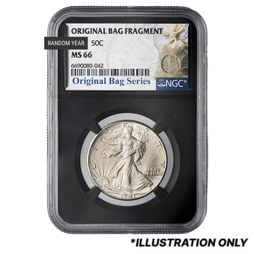 1916-1947 NGC MS-66 Walking Liberty Half Dollar Coin - Original Bag Fragment