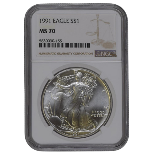 1991 NGC MS-70 1 oz American Silver Eagle Coin - Brown Label